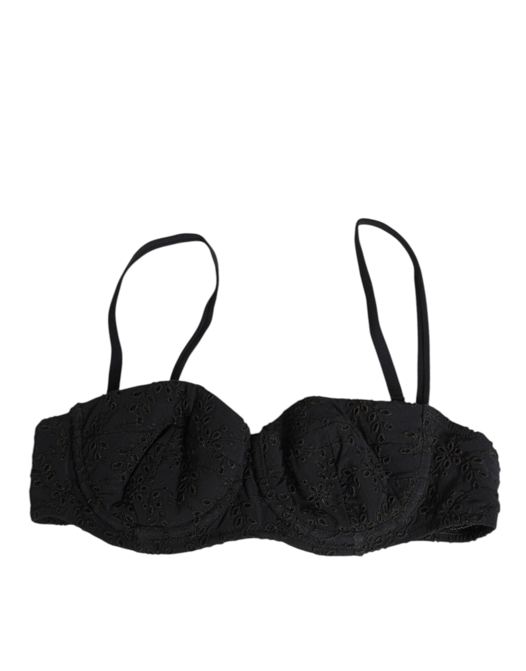 Black Polyester Embroidered Underwire Bra Underwear