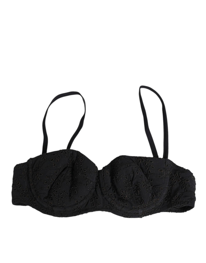 Black Polyester Embroidered Underwire Bra Underwear