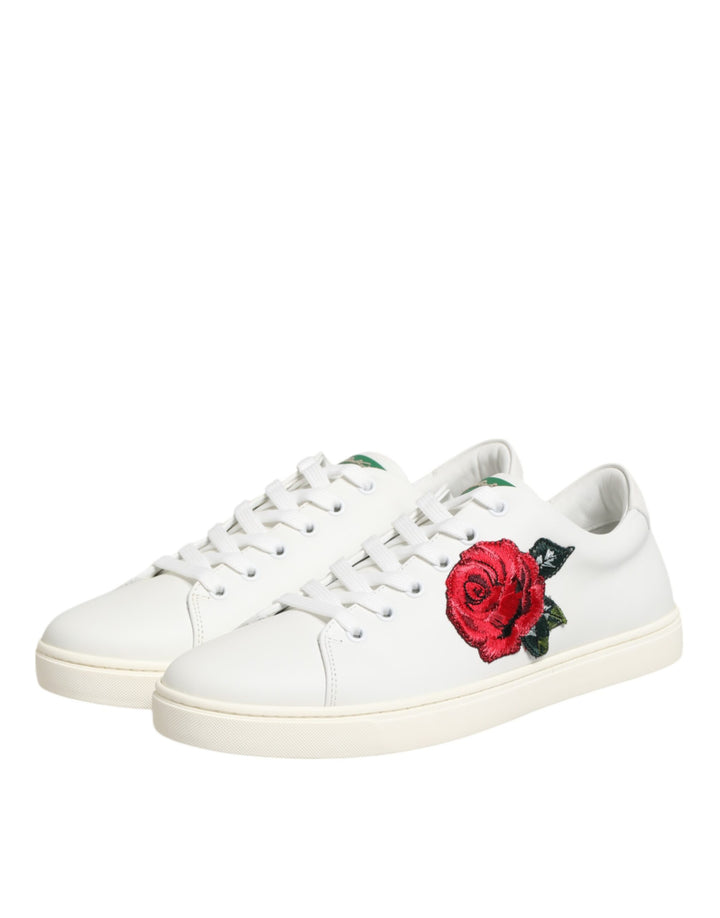White Leather Rose Embroidery Low-Top  Shoes