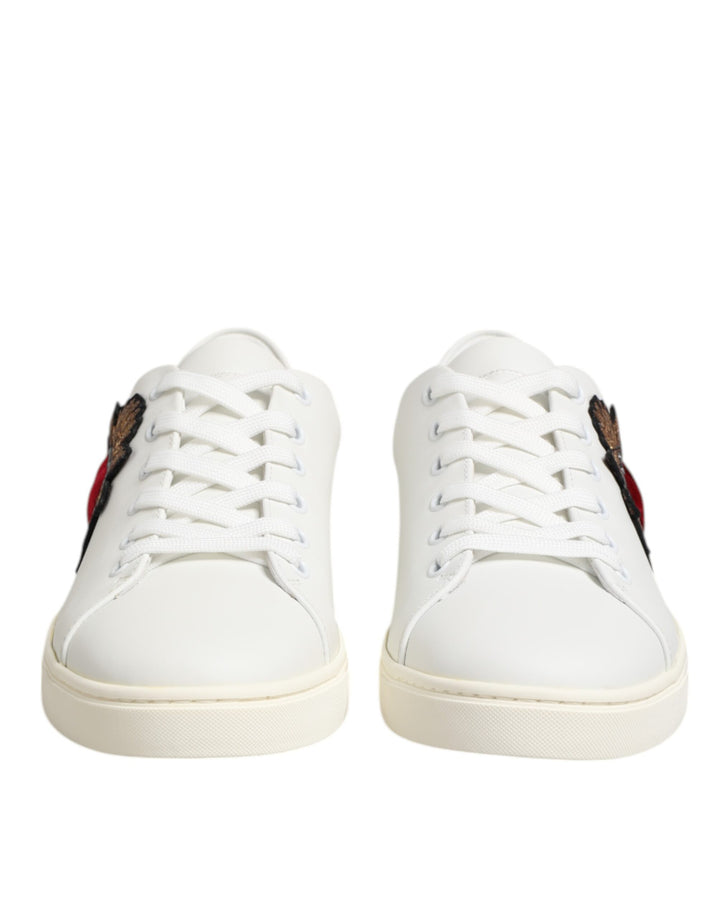 White Leather Sacre Heart Patch Sneakers  Shoes