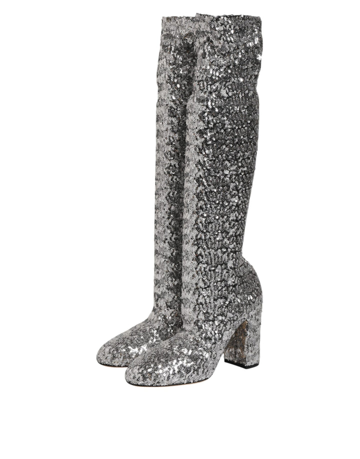 Shoes Silver Sequins Glitter High Heel Boot Shoes