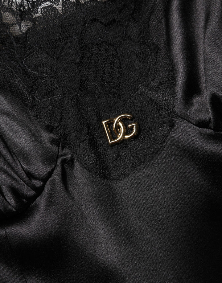 Black Silk Blend Lace Trim Sleeveless Mini Dress