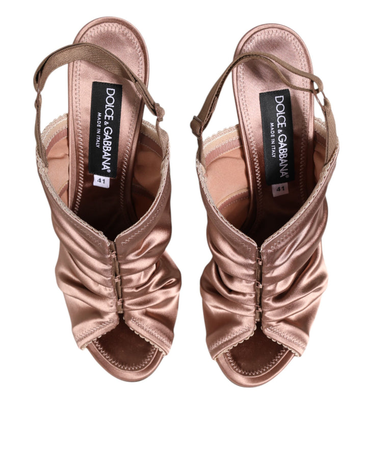 Bronze Satin Ruched Slingback Sandals Shoes