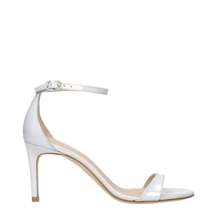 White Leather Stiletto Heels Sandals