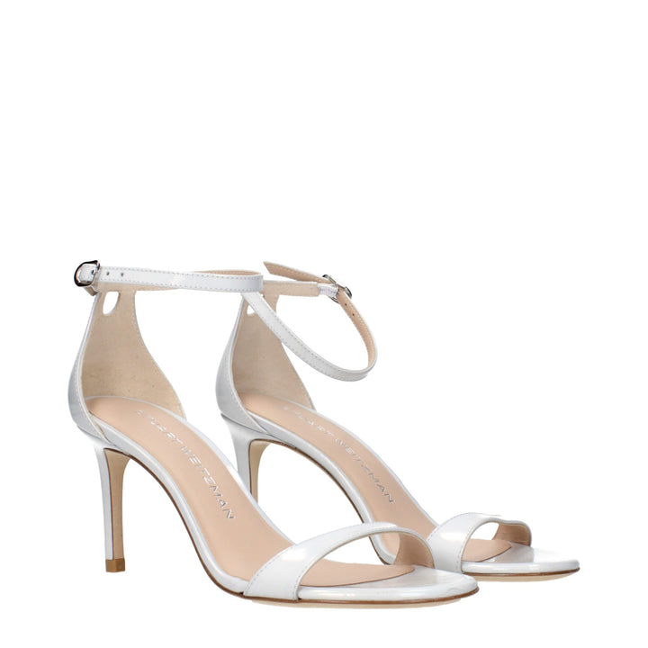 White Leather Stiletto Heels Sandals