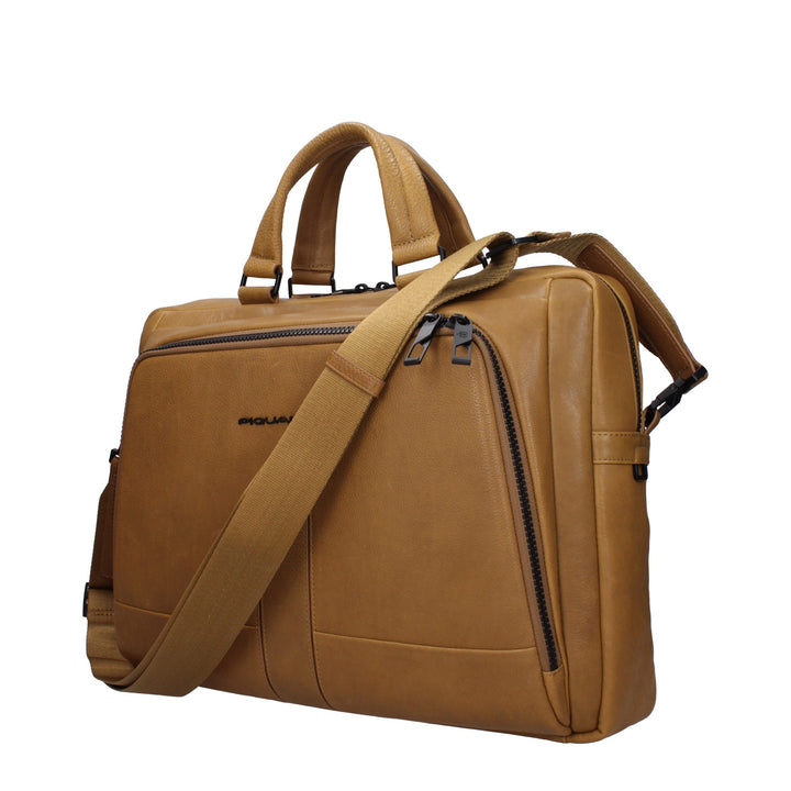 Beige Leather Business And Laptop Bags