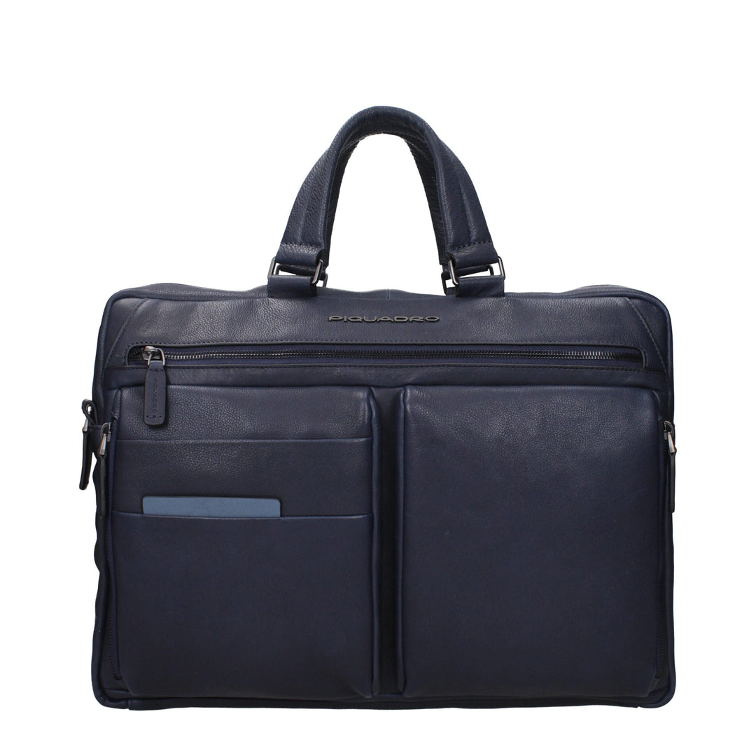 Blue Leather Business And Laptop Bags