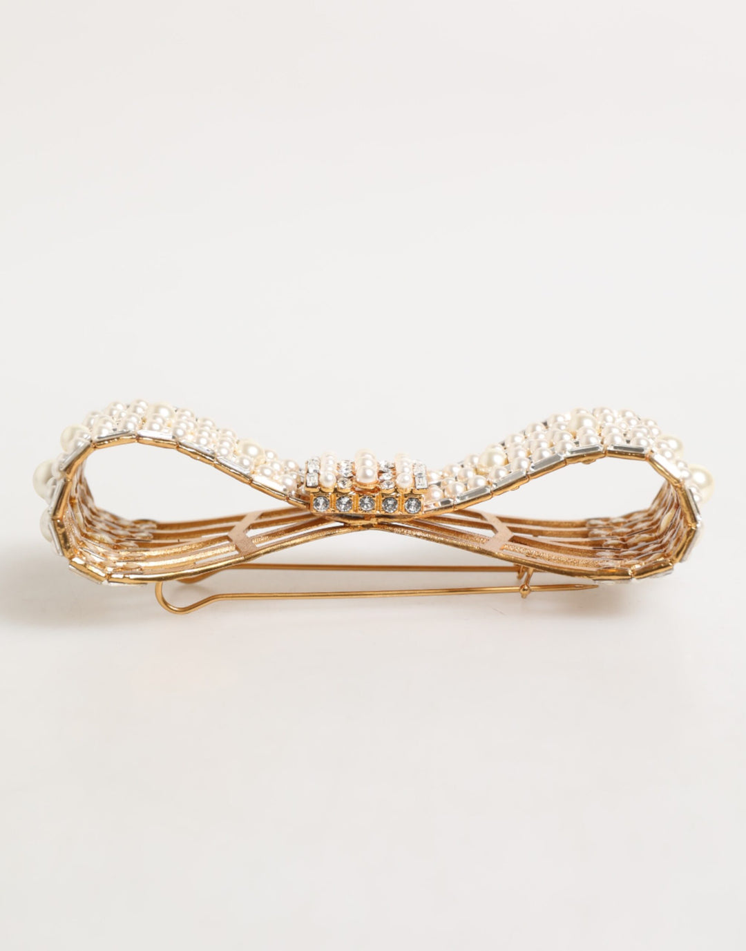 Gold Brass Glas Crystal Faux Pearl Embellished Brooch