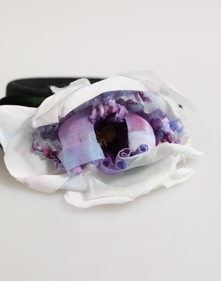 Black Green Silk Purple White Floral Appliqué Accessory Headband
