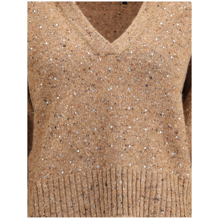 V-neck Sweater with rhinestones