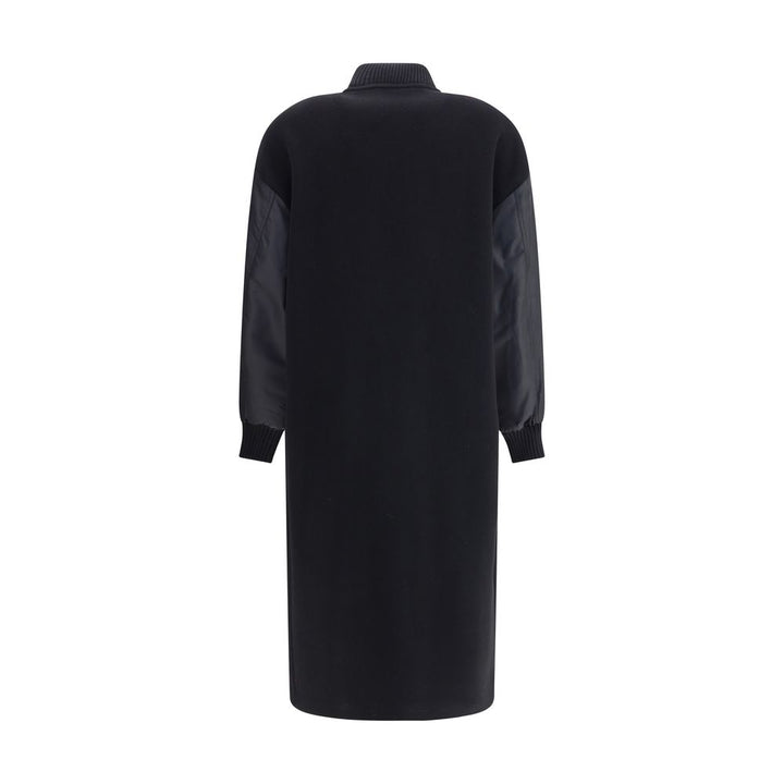 Long Coat in wool-blend cloth and technical satin