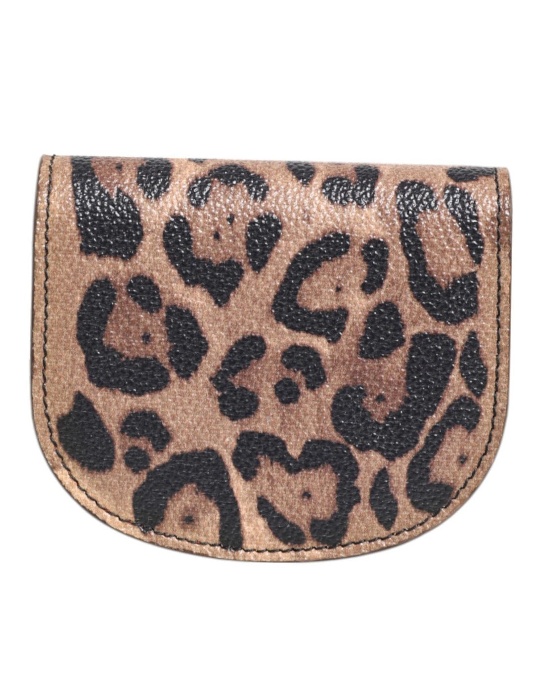 Brown Black Calf Leather Leopard Print Logo Plaque Wallet