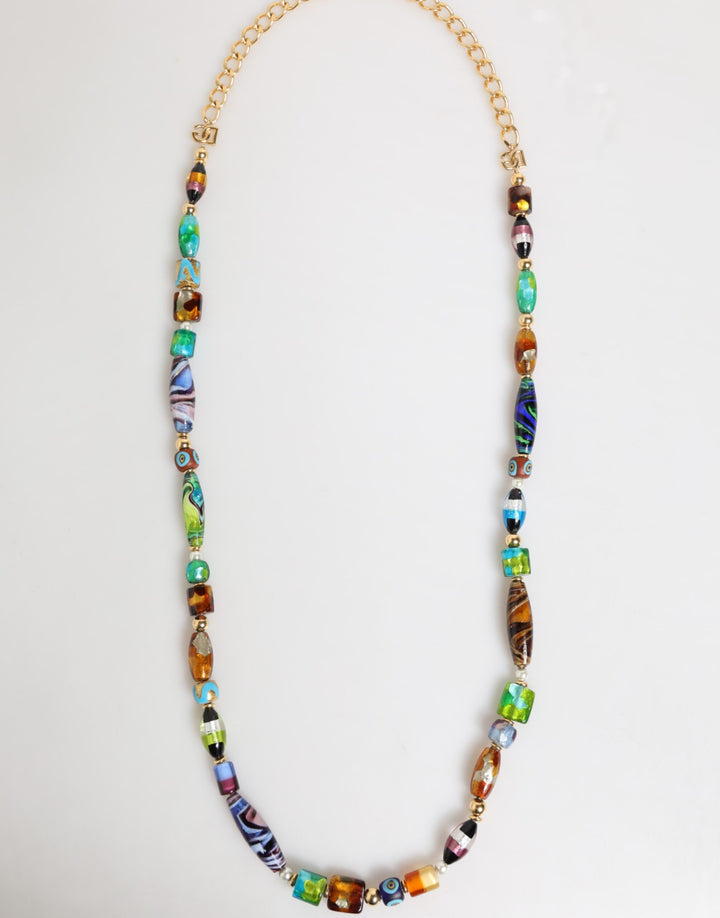 Multicolor Murano Glass Beads Gold Chain Jewelry Necklace