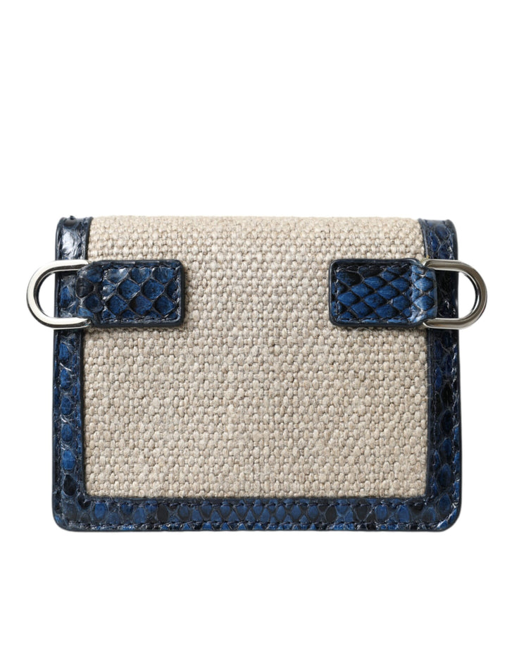 Beige Raffia Blue Leather Trim Mini Shoulder Purse Crossbody Bag