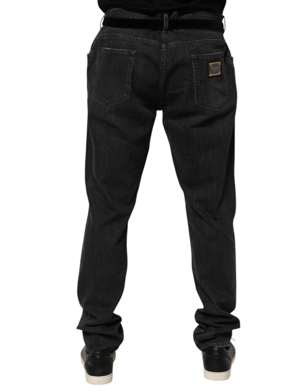 Black Cotton Slim Fit Distressed Ripped Logo Jeans