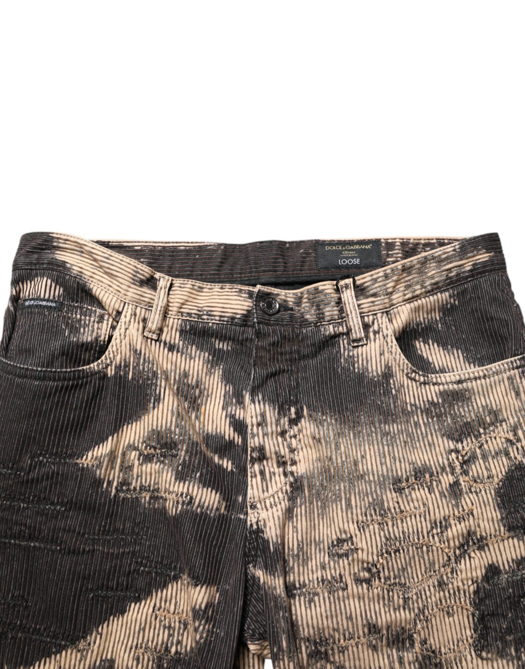 Beige Black Corduroy Tie-Dye Cotton Blend Pants