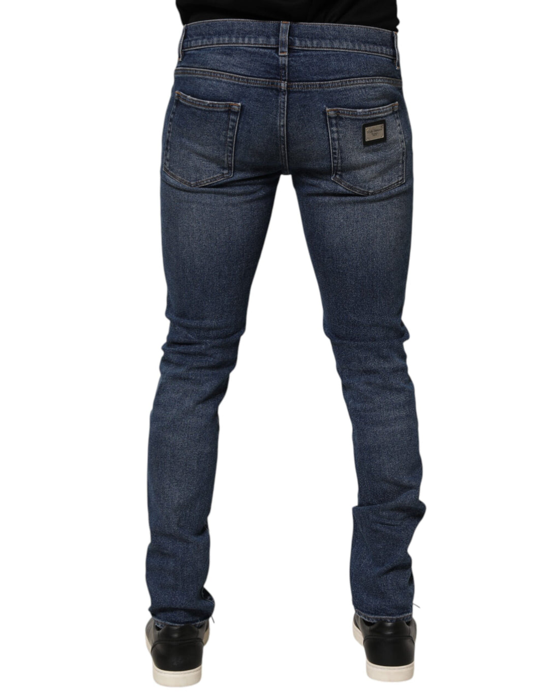 Blue Cotton Logo Plaque Skinny Men Denim Jeans