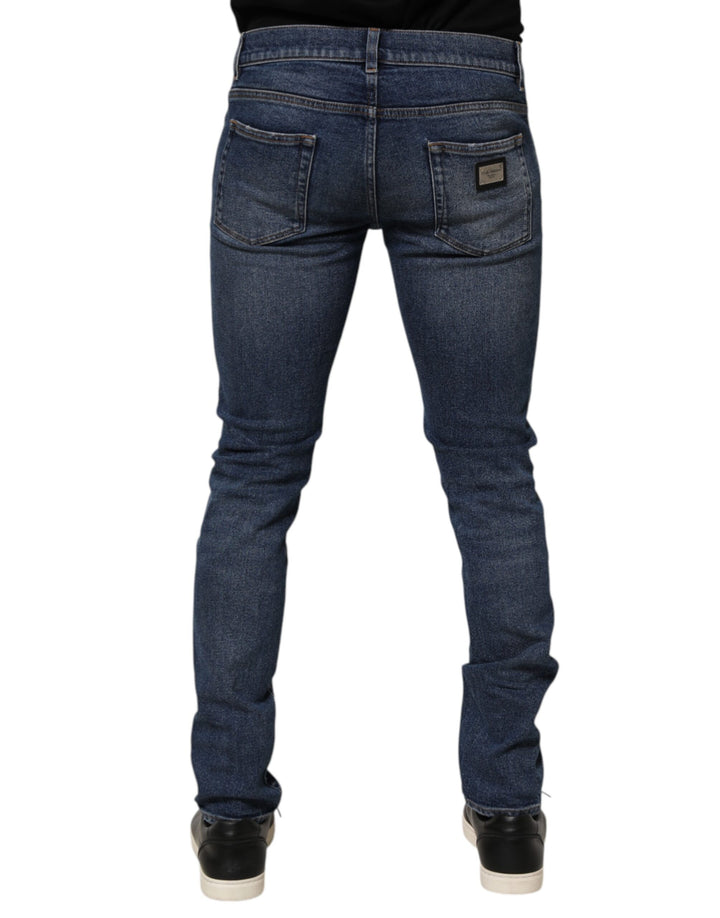 Blue Cotton Logo Plaque Skinny Men Denim Jeans