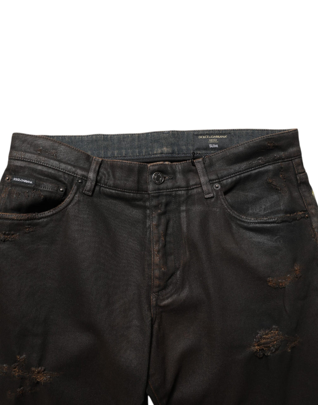 Dark Brown Tattered Cotton Skinny Denim Jeans
