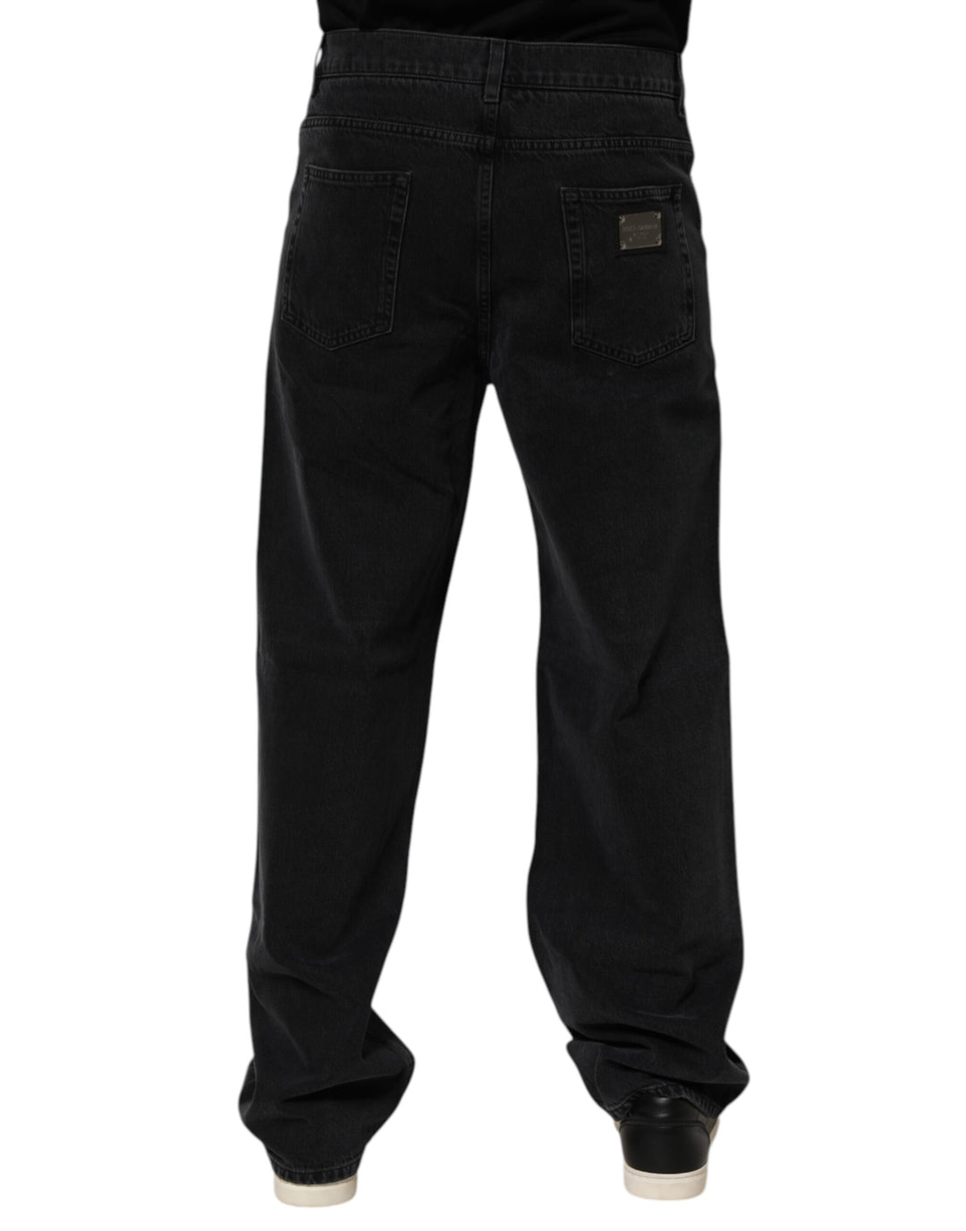 Black Cotton Logo Men Mid Waist Denim Jeans