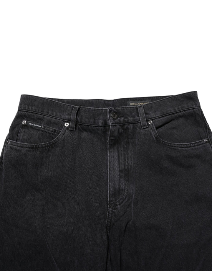 Black Cotton Logo Men Mid Waist Denim Jeans