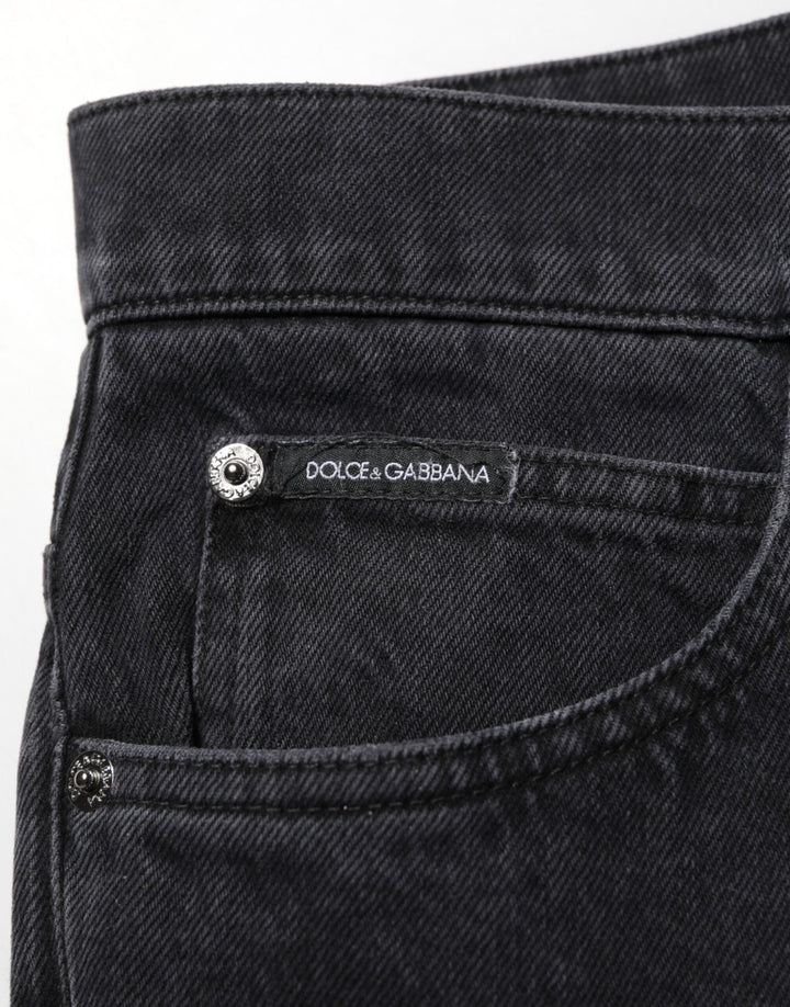 Black Cotton Logo Men Mid Waist Denim Jeans