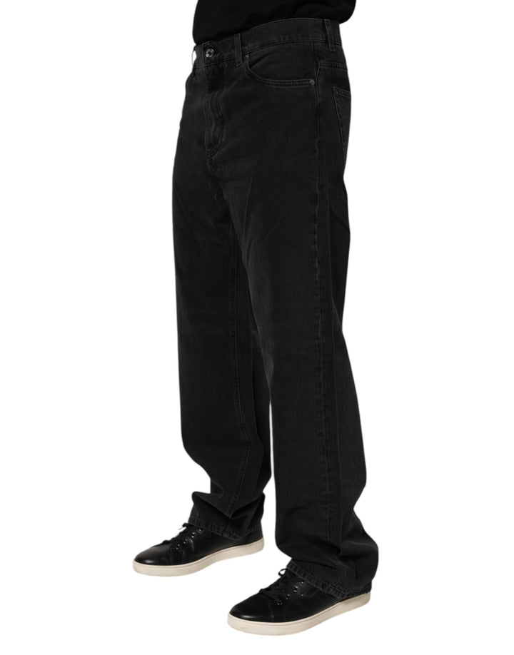 Black Cotton Logo Men Mid Waist Denim Jeans