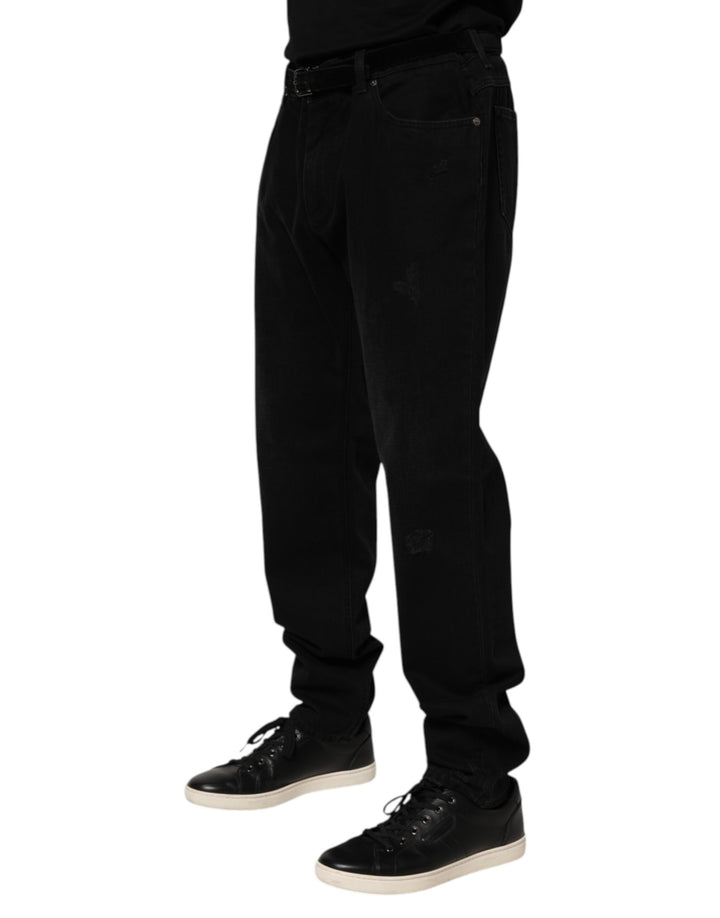 Black Cotton Regular Denim Men Trouser Jeans