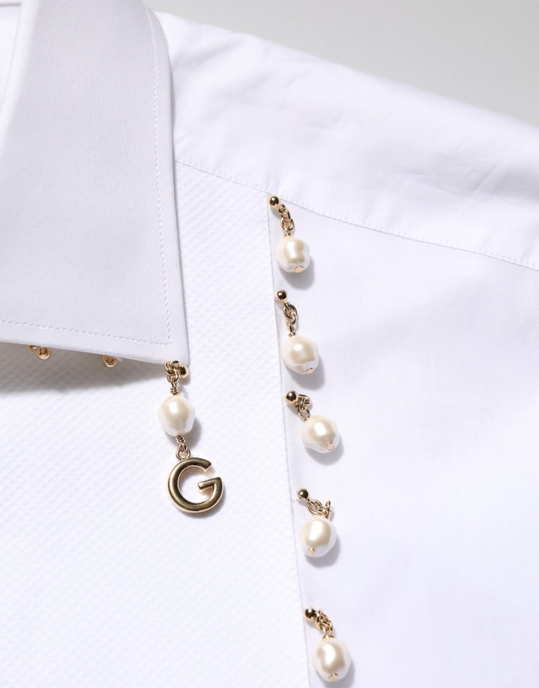 White Cotton DG Logo Pearl GOLD Formal Shirt