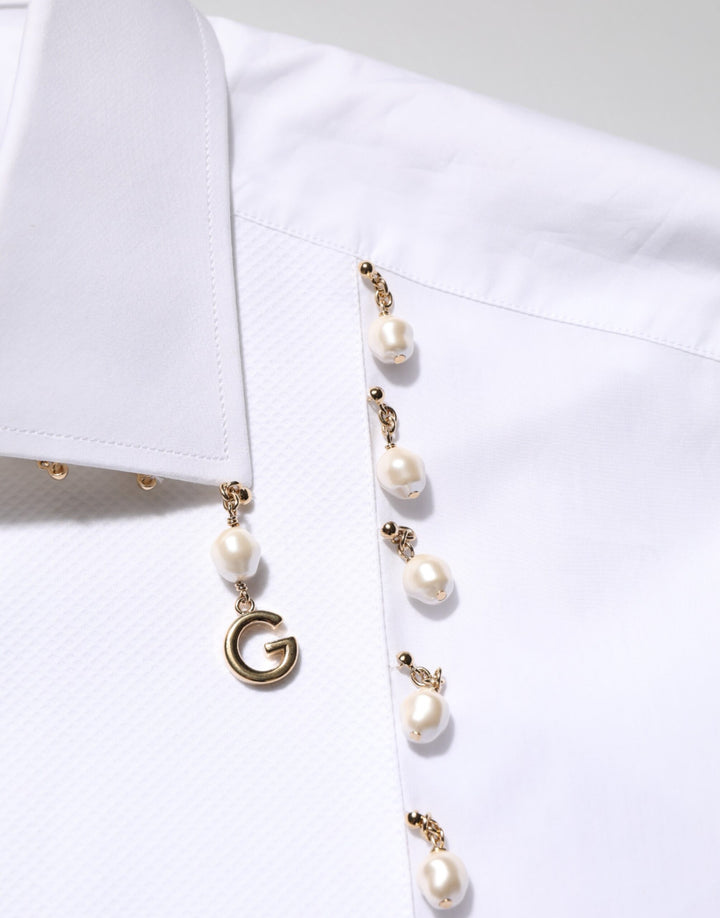 White Cotton DG Logo Pearl GOLD Formal Shirt