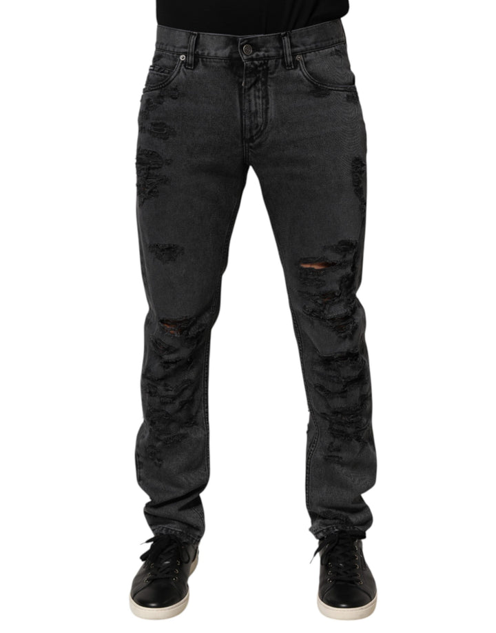 Black Tattered Skinny Cotton Men Denim Jeans