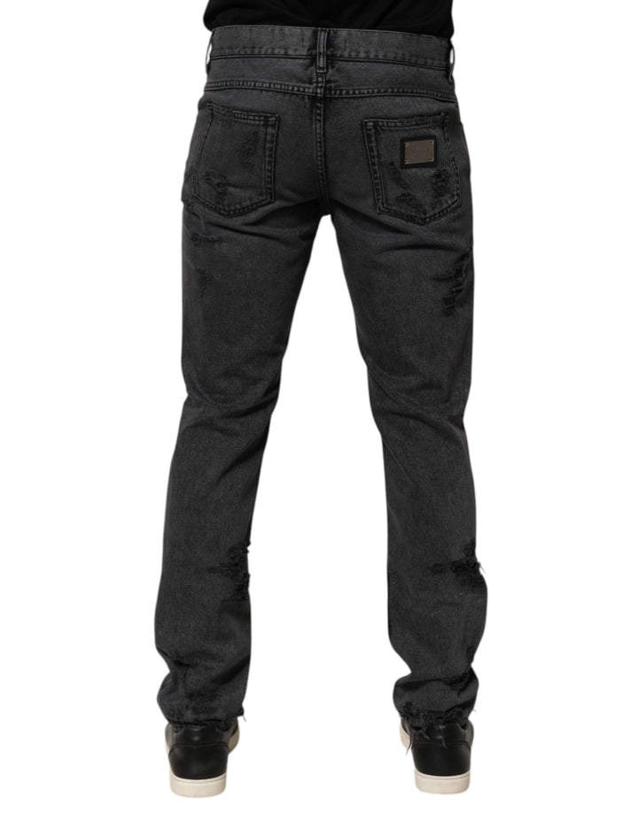 Black Tattered Skinny Cotton Men Denim Jeans