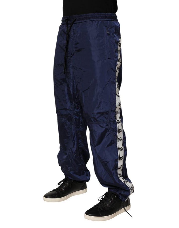 Blue Nylon Straight Jogger Sweatpants Pants