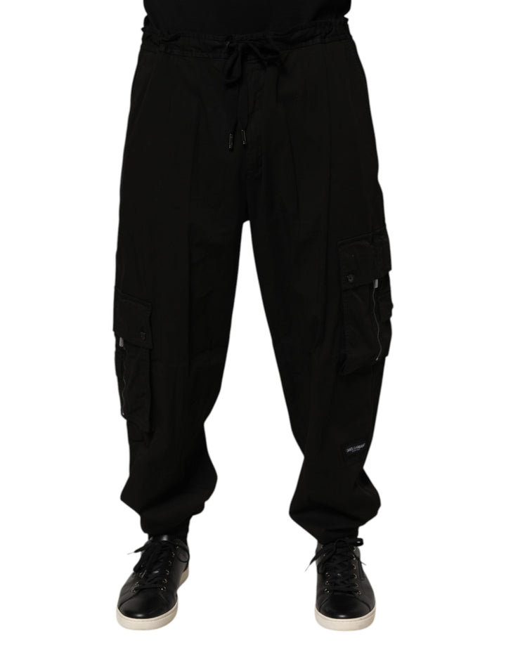 Black Cotton Cargo Jogger Sweatpants Pants