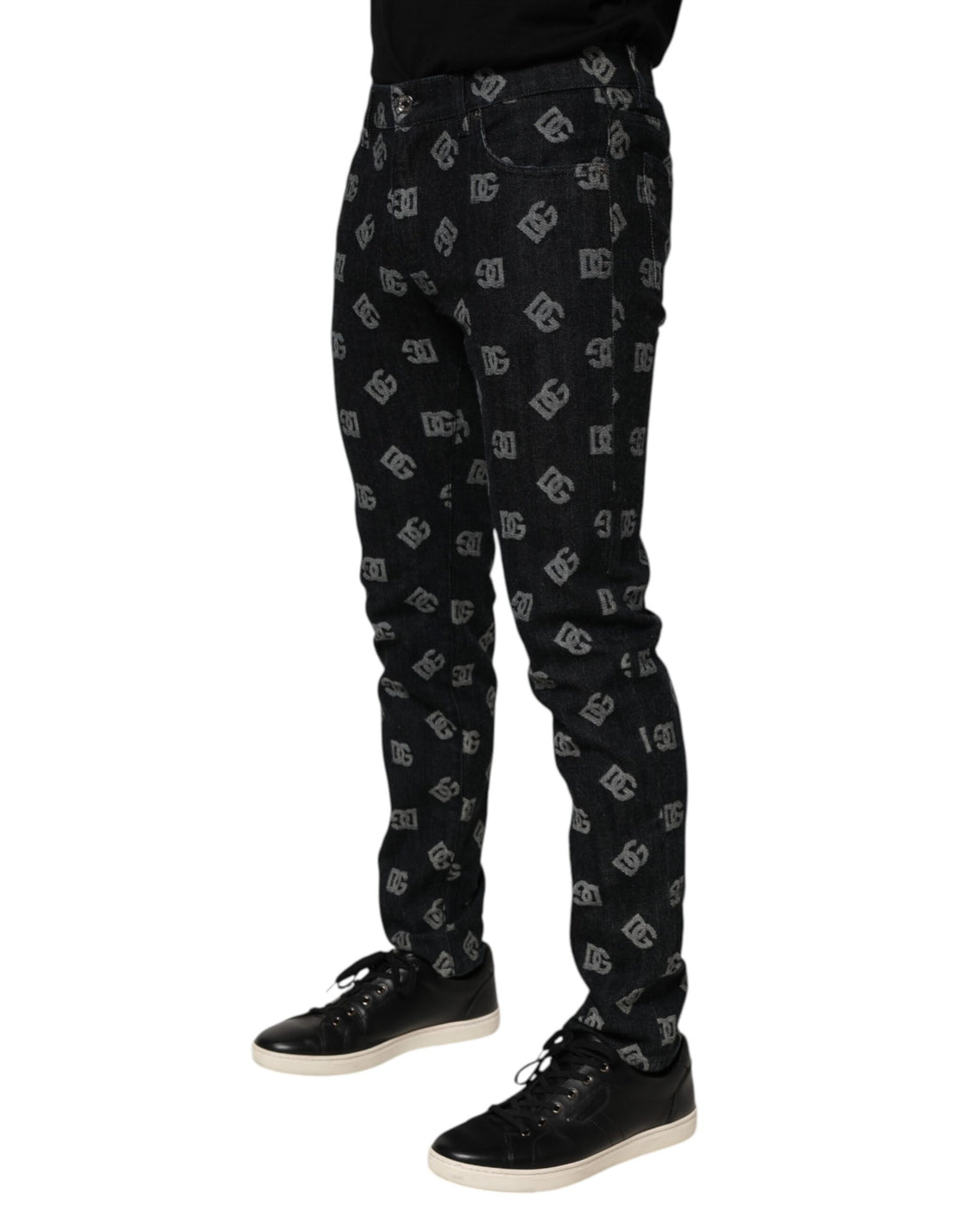 Black DG Monogram Cotton Skinny Denim Jeans