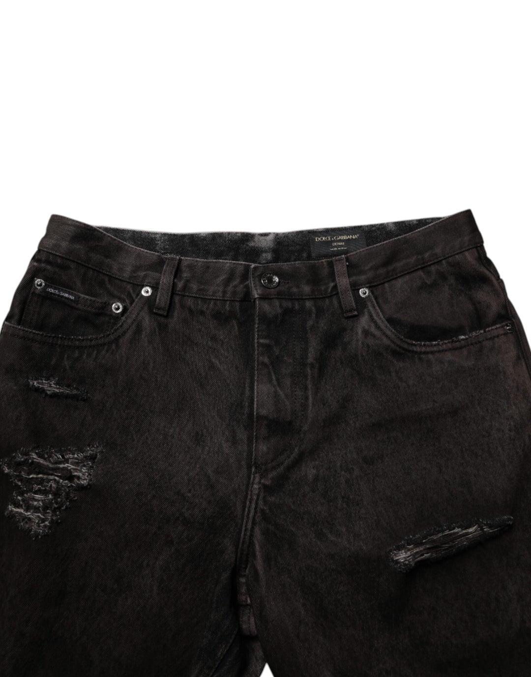 Dolce & Gabbana Black Cotton Tattered Denim Men Bermuda Short