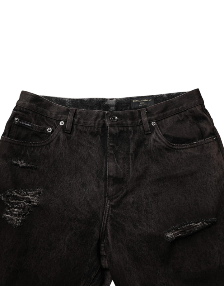 Dolce & Gabbana Black Cotton Tattered Denim Men Bermuda Short