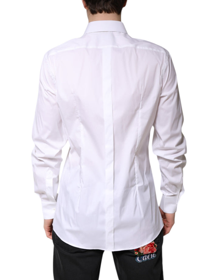 Dolce & Gabbana White Cotton Collared GOLD FormalDress Shirt