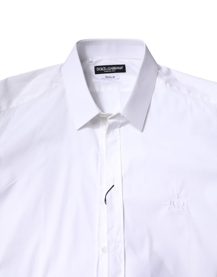 Dolce & Gabbana White Cotton Collared GOLD FormalDress Shirt