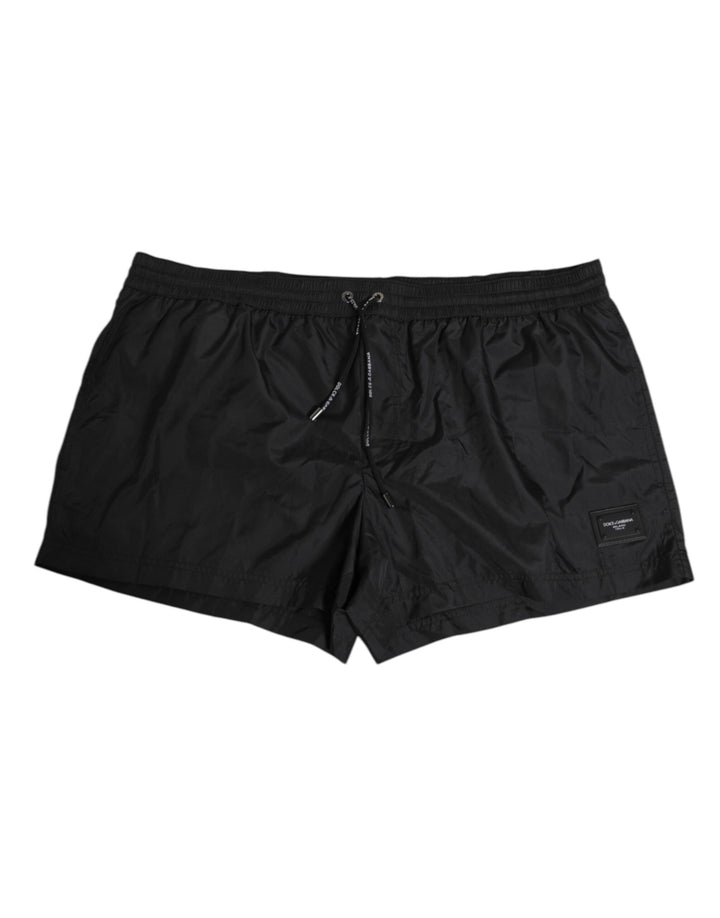 Dolce & Gabbana Black Logo Polyester Beachwear Shorts Swimwear