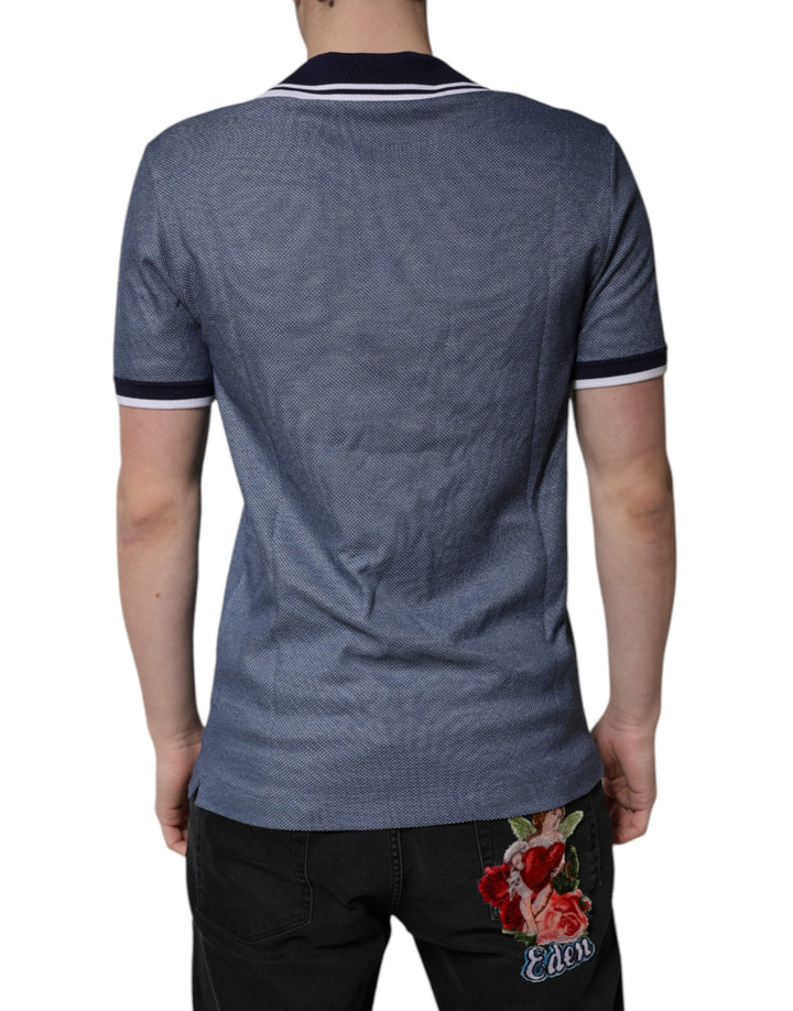 Dolce & Gabbana Blue Collared V-neck Silk Blend Polo T-shirt