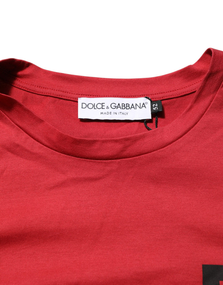 Dolce & Gabbana Red Logo Print Cotton Short Sleeve T-shirt