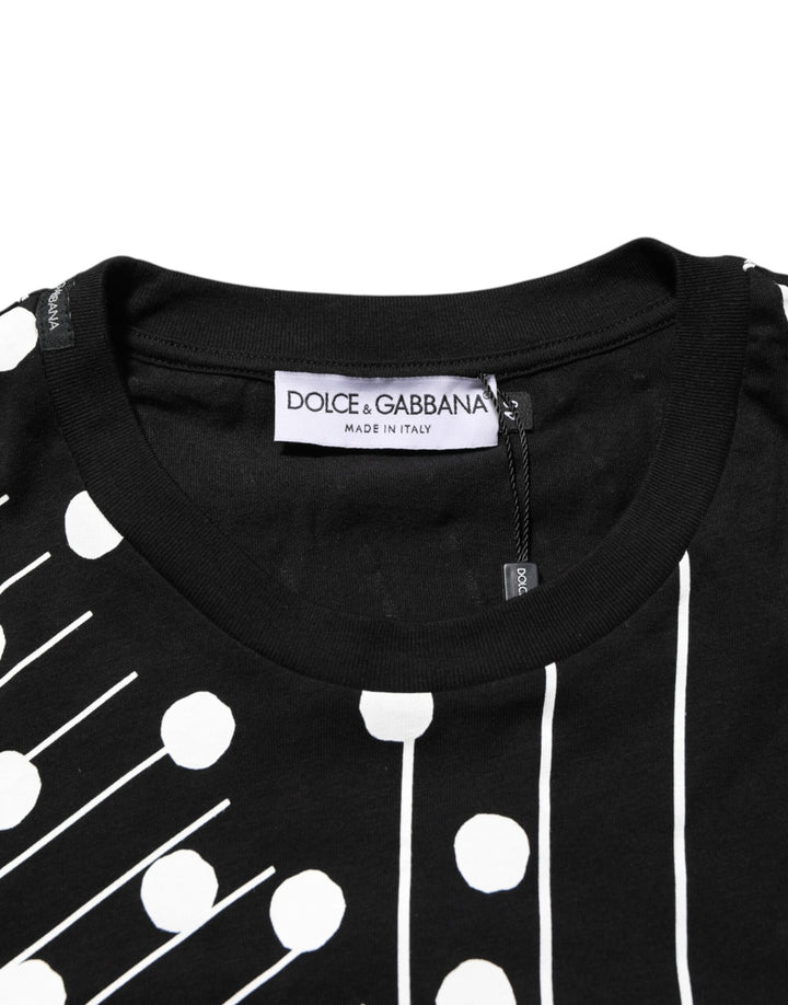 Dolce & Gabbana Black Cotton Polka Dots Round Neck T-shirt