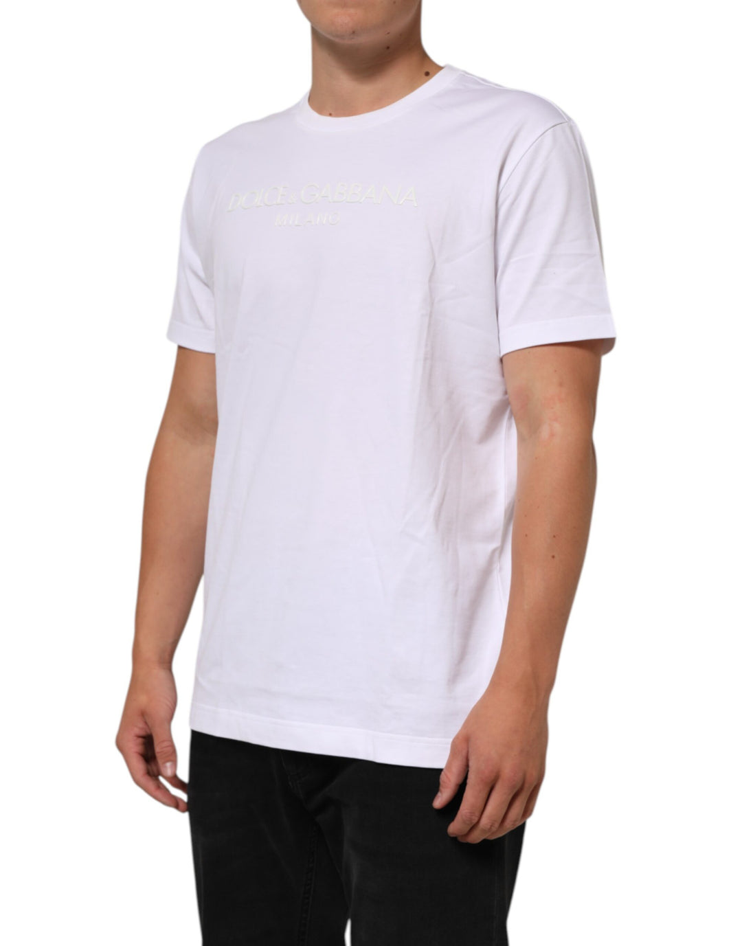 Dolce & Gabbana White Cotton Crew Neck Short Sleeves T-shirt