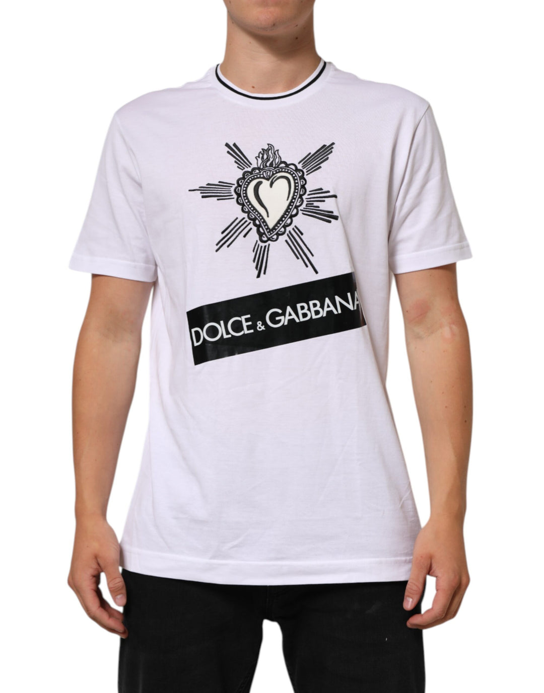 Dolce & Gabbana White Sacred Heart Short Sleeve Men T-shirt