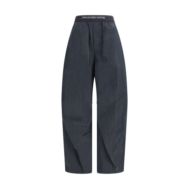 Trousers with elastic waistband and contrasting jacquard logo