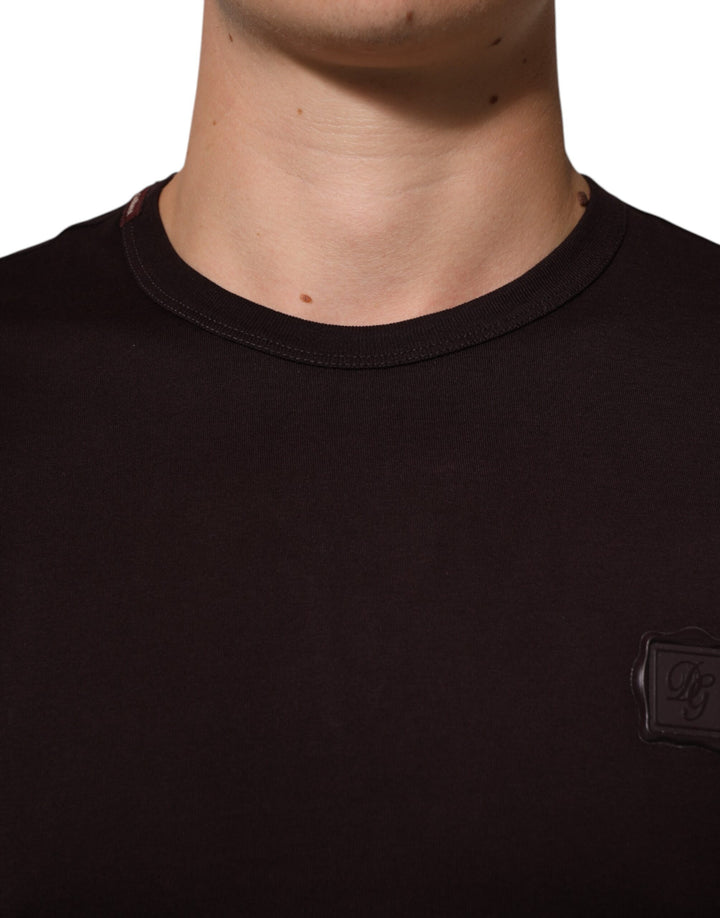 Dolce & Gabbana Brown Logo Plaque Cotton Crew Neck T-shirt