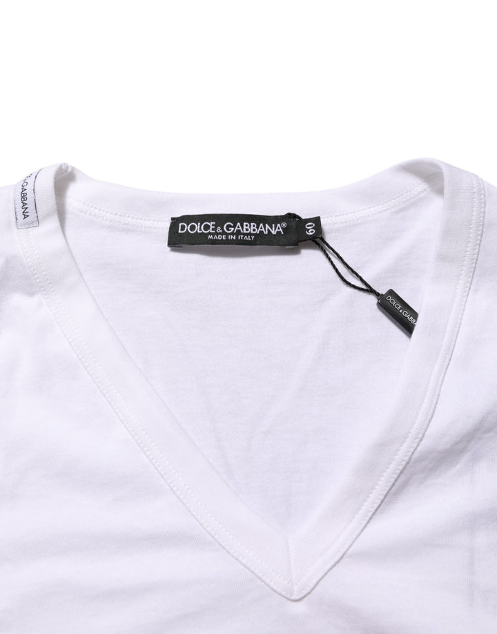 Dolce & Gabbana White Cotton V-Neck Short Sleeves T-shirt