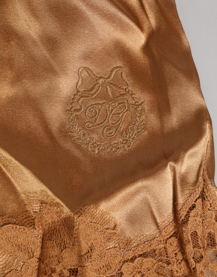 Dolce & Gabbana Brown Silk Satin Floral Lace Shorts Underwear