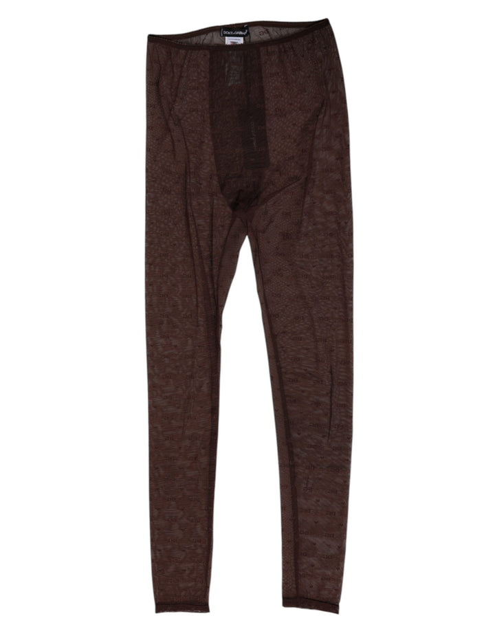 Dolce & Gabbana Brown Nylon Logo Lace Leggings Pants Underwear
